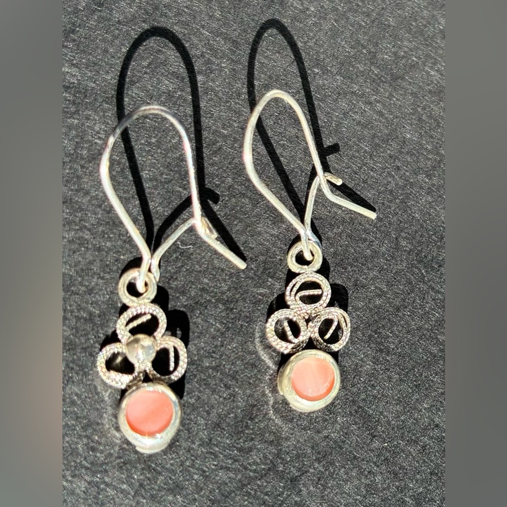 Delicate Sterling Silver & Coral Drop Earrings on Surgical Steel Wire Posts